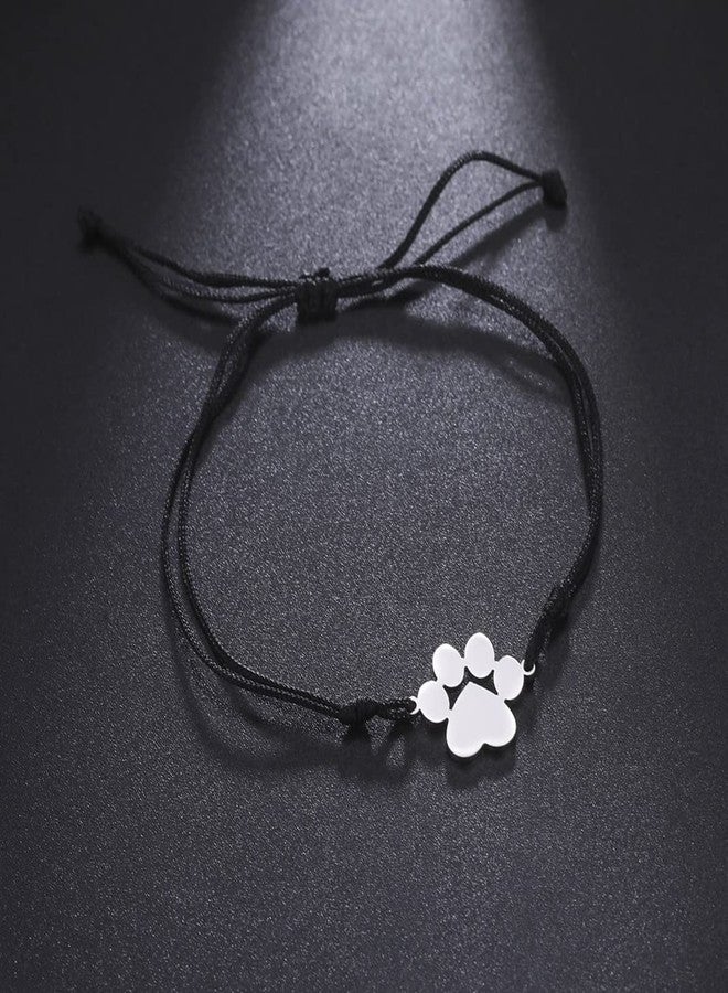 UNIFT Paw Print Layered Bracelet For Women Stainless Steel Hollow Out Cat Paw Print Strings Bracelet Cute Charm Adjustable Double Rope Bracelet Jewelry Cat Lover Gifts (silver 1, Stainless Steel) - Image 3